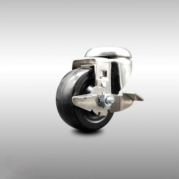 3 Inch 316SS Soft Rubber Wheel Swivel Bolt Hole Caster with Brake